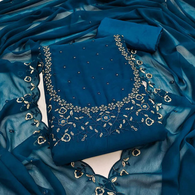 RUDRAA FAB Cotton Blend Embroidered Salwar Suit Material