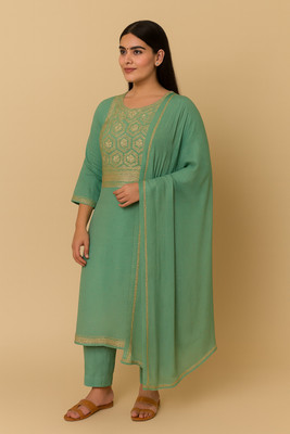 Pransh Collections Cotton Blend Embroidered Salwar Suit Material