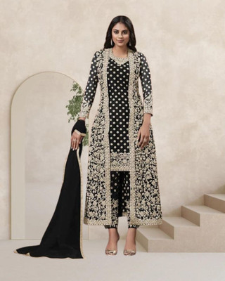 Dealbazaars Corporation Net/Lace Dyed, Embroidered, Embellished, Self Design Kurta with Jacket & Bottom Material