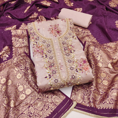 ShopGlobal Chanderi Embellished Salwar Suit Material