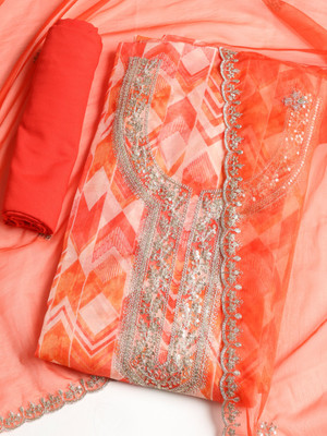 Meena Bazaar Organza Printed Salwar Suit Material