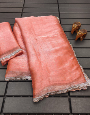 ZOYAL ENTERPRISE Solid/Plain Bollywood Brasso Saree(Pink)