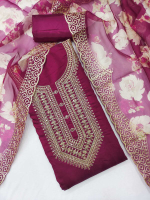 NIDHI'S FASHION Silk Blend Embroidered Salwar Suit Material
