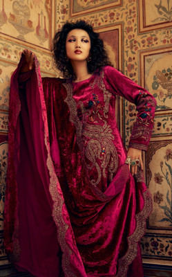 Kharatis Velvet Embroidered Salwar Suit Material