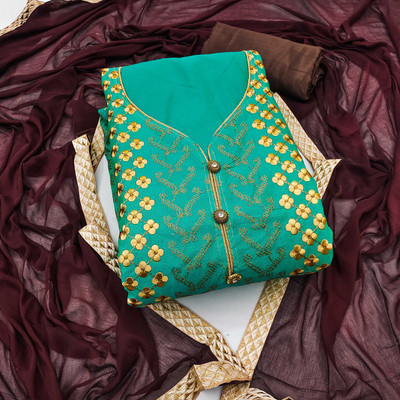 Shadow & Saining Silk Blend Embroidered Salwar Suit Material