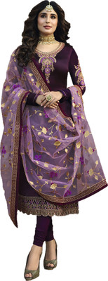 KAPANKU Georgette Solid, Embroidered, Embellished Kurta & Churidar Material