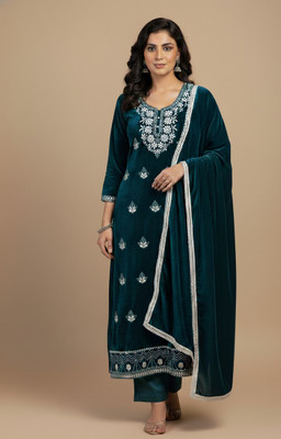 Hrfabric Velvet Embroidered Salwar Suit Material