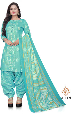 ZIKIGO Cotton Blend Printed Kurta & Patiyala Material