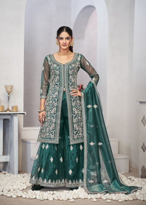DIVINE INTERNATIONAL TRADING CO Net/Lace Embroidered Kurta & Palazzo Material