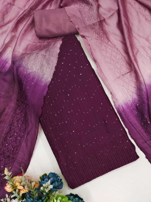 priyam fashion Chanderi Embellished Salwar Suit Material