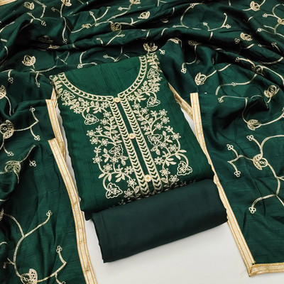 RUDRAA FAB Silk Blend Embroidered Salwar Suit Material