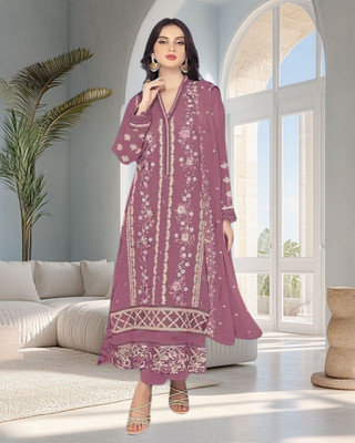 Dealbazaars Corporation Georgette Embroidered, Embellished Salwar Suit Material