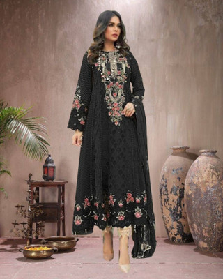 Dealbazaars Corporation Georgette Dyed, Embroidered, Embellished, Self Design Salwar Suit Material