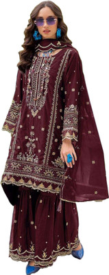 Uday Fashion Net/Lace Embroidered Kurta & Palazzo Material