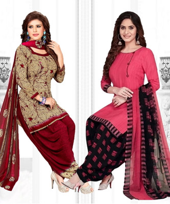 Priyashi Crepe Solid, Printed, Geometric Print Salwar Suit Material