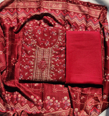ABODH COLOURS Wool Embroidered Salwar Suit Material