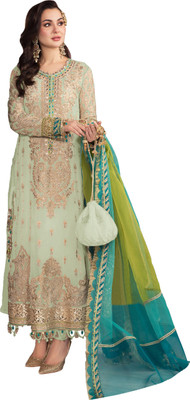 VIBHULEHENGA Georgette Embroidered Gown/Anarkali Kurta & Bottom Material