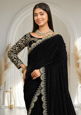 hutah Velvet Solid, Embroidered Blouse Material