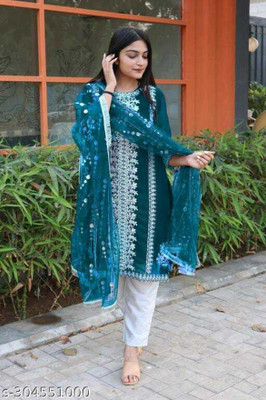 RUDRANI FASHION Georgette Embroidered Kurta & Patiyala Material
