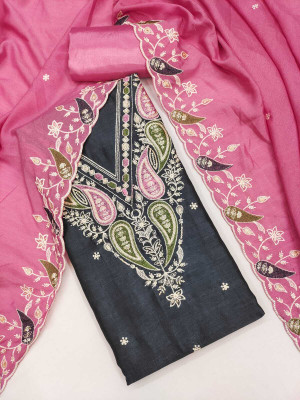 JAKHITARA Pure Silk Embroidered Salwar Suit Material