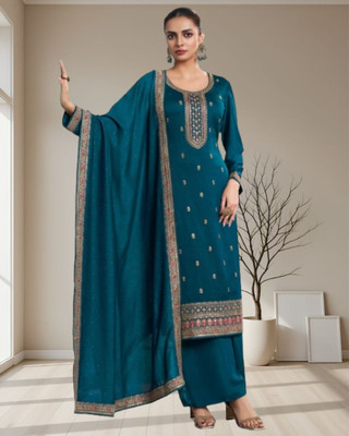 Dealbazaars Corporation Silk Blend Embroidered, Embellished, Self Design Salwar Suit Material