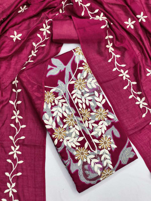 AP FAB Silk Blend Embroidered Salwar Suit Material