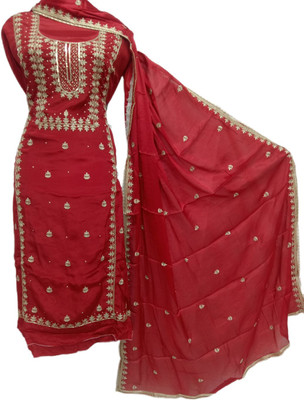 Innayat Silk Crepe Solid, Embroidered Salwar Suit Material