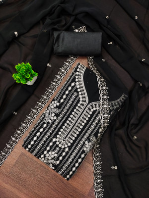HERE&NOW Net/Lace Embroidered Salwar Suit Material