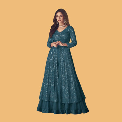 VATAGAMFAB Georgette Embroidered Gown/Anarkali Kurta & Bottom Material