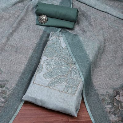 BIBA Cotton Blend Embroidered Salwar Suit Material