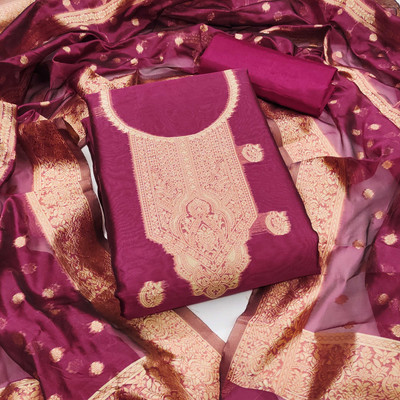 Shadow & Saining Silk Blend Embroidered Salwar Suit Material