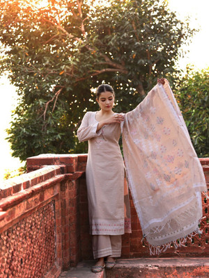 Afsa Cotton Blend Self Design Kurta & Palazzo Material