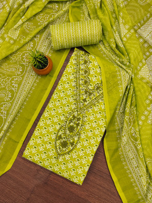 LeeliPeeri Designer Cotton Blend Embroidered, Floral Print Salwar Suit Material
