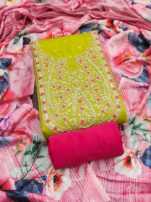 RUDRAA FAB Chanderi Embroidered Salwar Suit Material