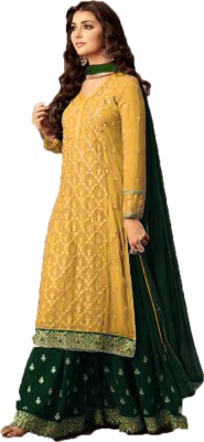 SHAFNUFAB Embroidered Semi Stitched Lehenga & Kurta(Yellow)