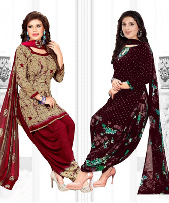 THIRA Crepe Solid, Printed Salwar Suit Material