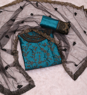 TRIVORA Net/Lace Embroidered Kurta & Churidar Material