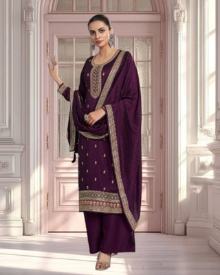 Dealbazaars Corporation Silk Blend Embroidered, Embellished, Self Design Salwar Suit Material
