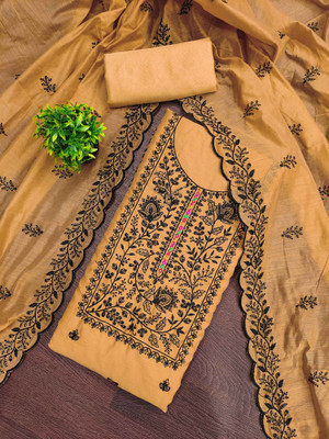 Shadow & Saining Cotton Blend Embroidered Salwar Suit Material