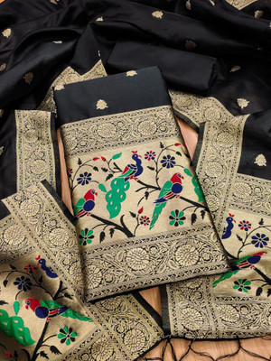 ETHANIC VILLA Silk Blend Self Design Salwar Suit Material