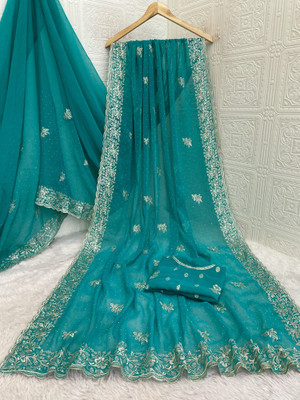 Radheradhey Embellished Bollywood Silk Blend Saree(Light Blue)