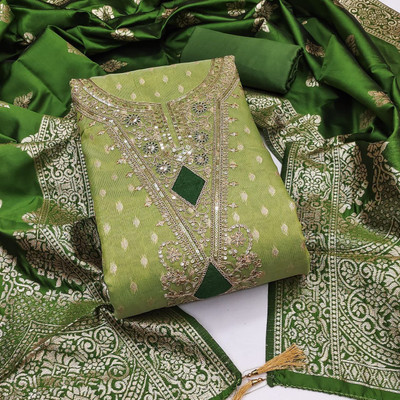 KURTAKULTURE Pure Silk Embroidered Salwar Suit Material