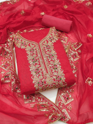 FLAPION CREATION Chanderi Embroidered Salwar Suit Material