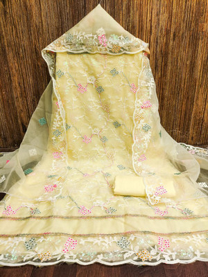 RSTWISTER Cotton Blend Embroidered Kurta & Churidar Material