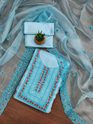 FREYLU Organza Embroidered Salwar Suit Material