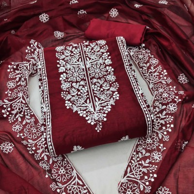 Vraj Textile Cotton Blend Embroidered Kurta & Sharara Fabric