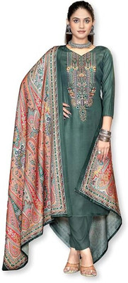 DRAVINAM Trends Wool Embroidered Salwar Suit Material