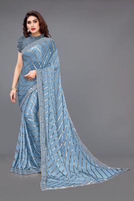 Shree Varudi Fashion Striped Bollywood Lace Saree(Grey)