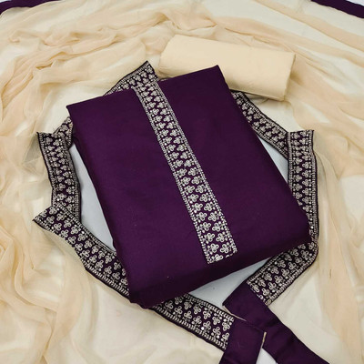 GROWMEETS Cotton Blend Embroidered Salwar Suit Material