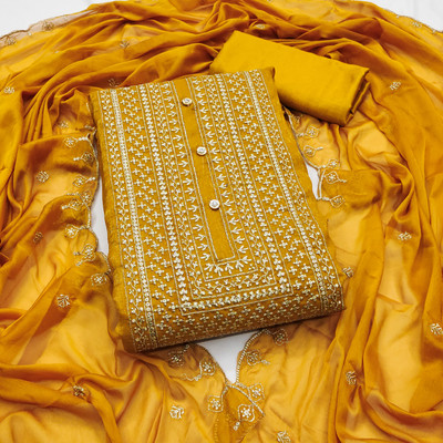 manvaa Silk Blend Embroidered Salwar Suit Material